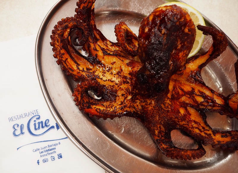 Thoughts I Had in Tenerife - grilled whole octopus at El Cine restaurant in Los Cristianos