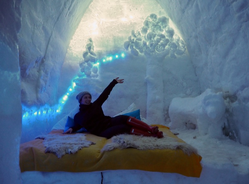 Elle Croft posing in Balea Lake Ice Hotel, Romania - What is Sleeping in an Ice Hotel Really Like?