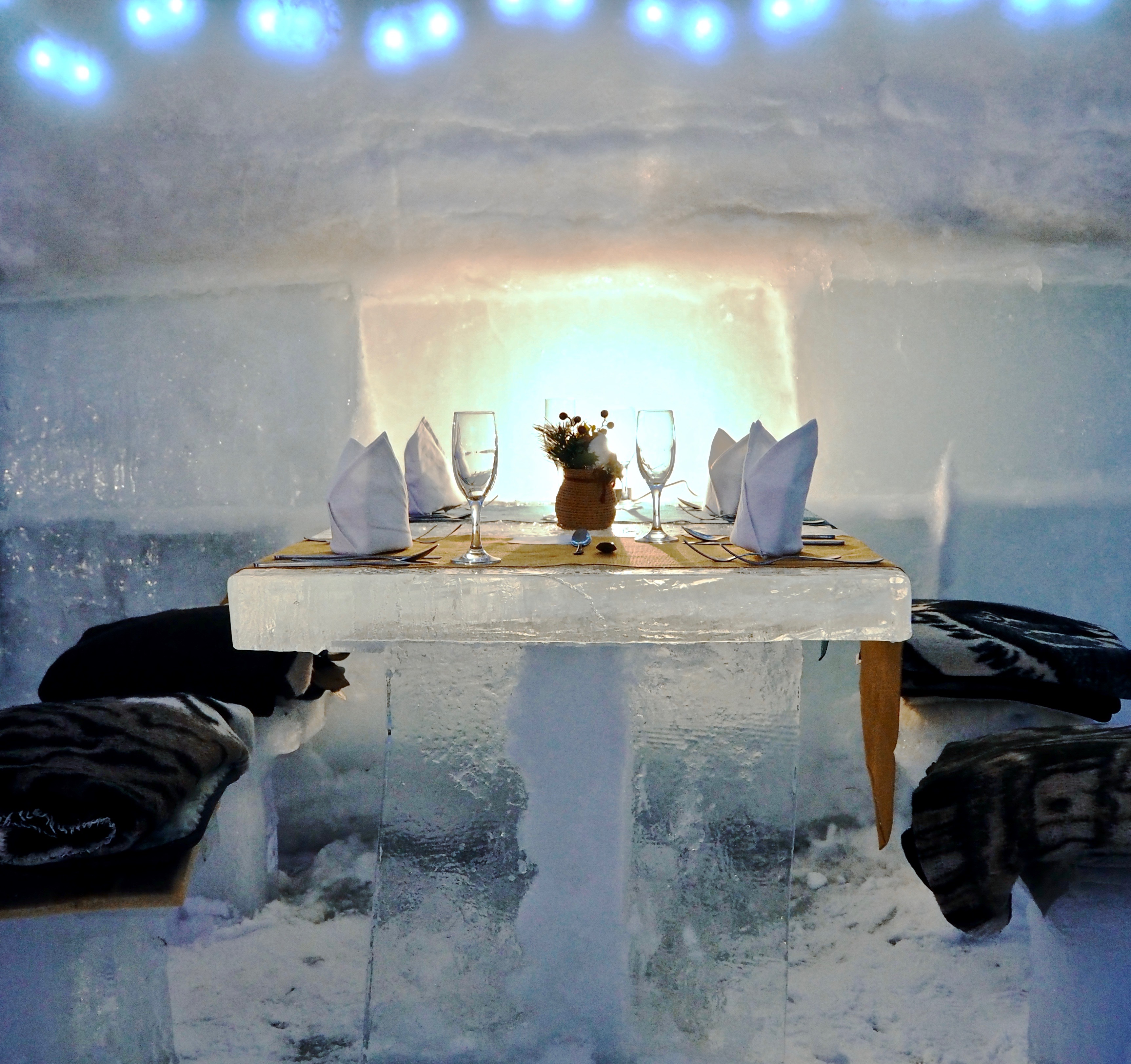 Ice dinner inside Balea Lake Ice Hotel - What is Sleeping in an Ice Hotel Really Like?
