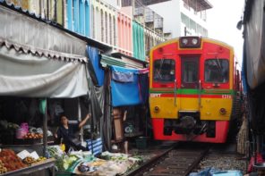 Train approaching, Rom Hoops Market, Thailand