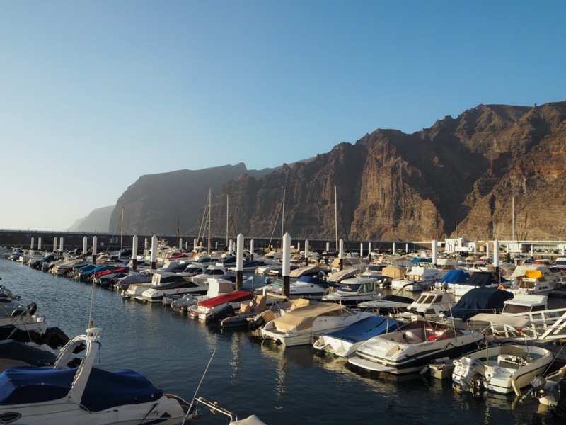 Small harbour of Los Gigantes, Tenerife at sunset